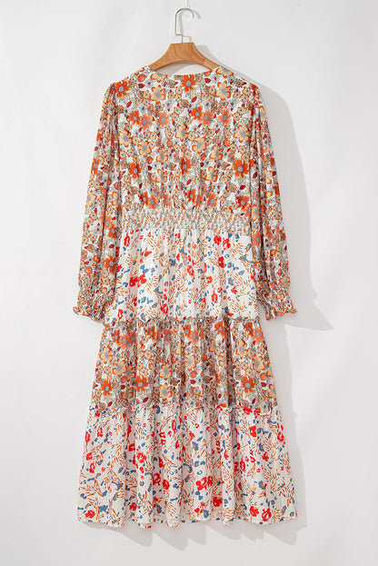 PLUS SIZE Khaki Frill Tiered High Waist Floral Dress