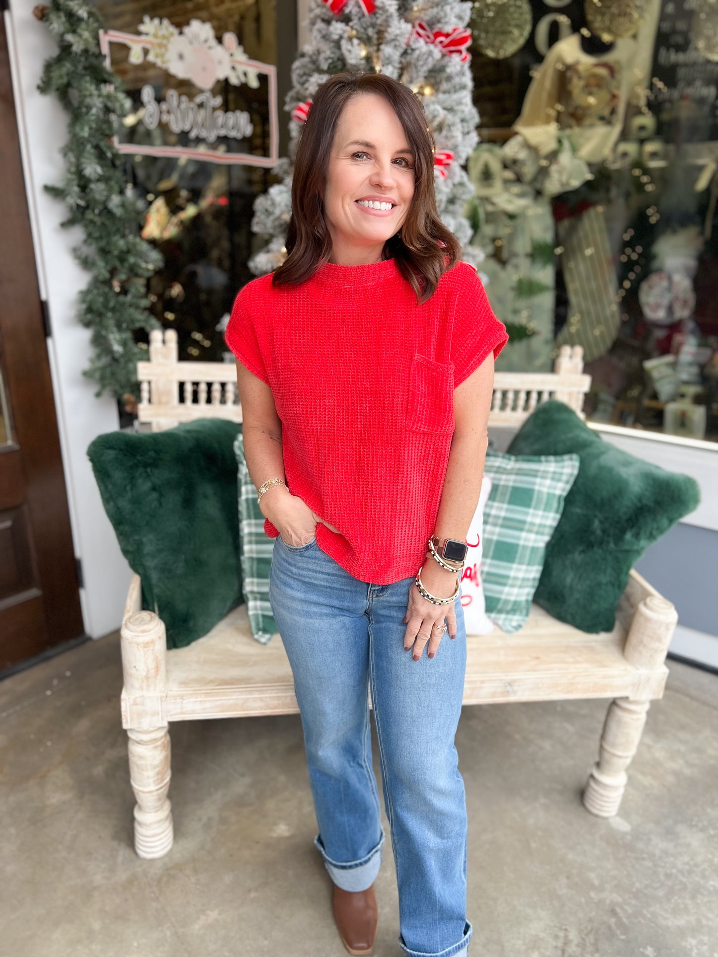 Chenille Short Sleeve Sweater