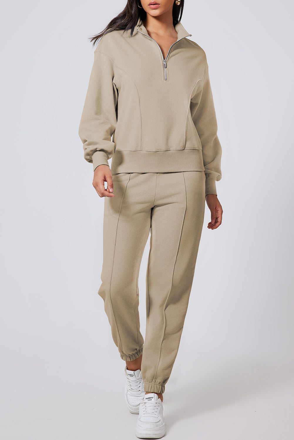 Parchment Half Zip up Pullover Active Top and Joggers Set