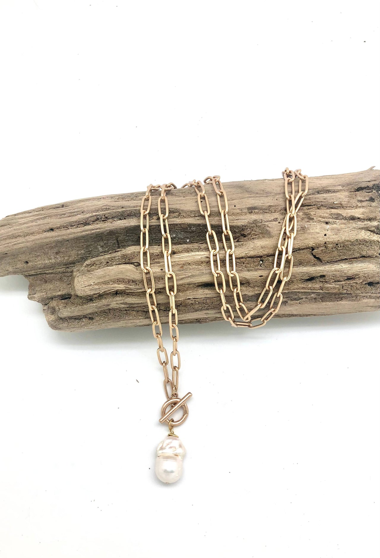 Necklace Matte Gold Alloy Plated Paper Clip w/Baroque Pearl
