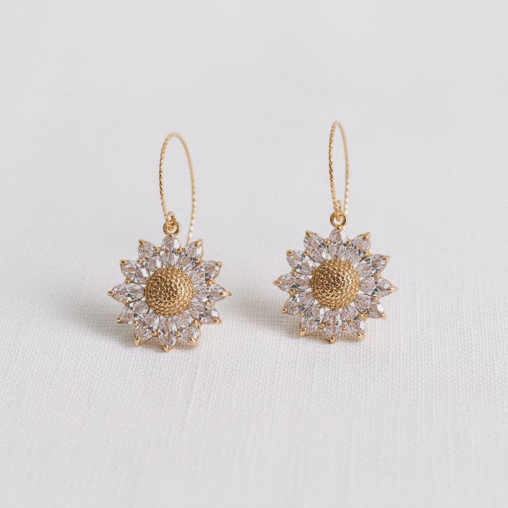 Zircon Sunflower Stud Earrings