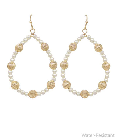 Cream/Gold Ball Teardrop Earrings