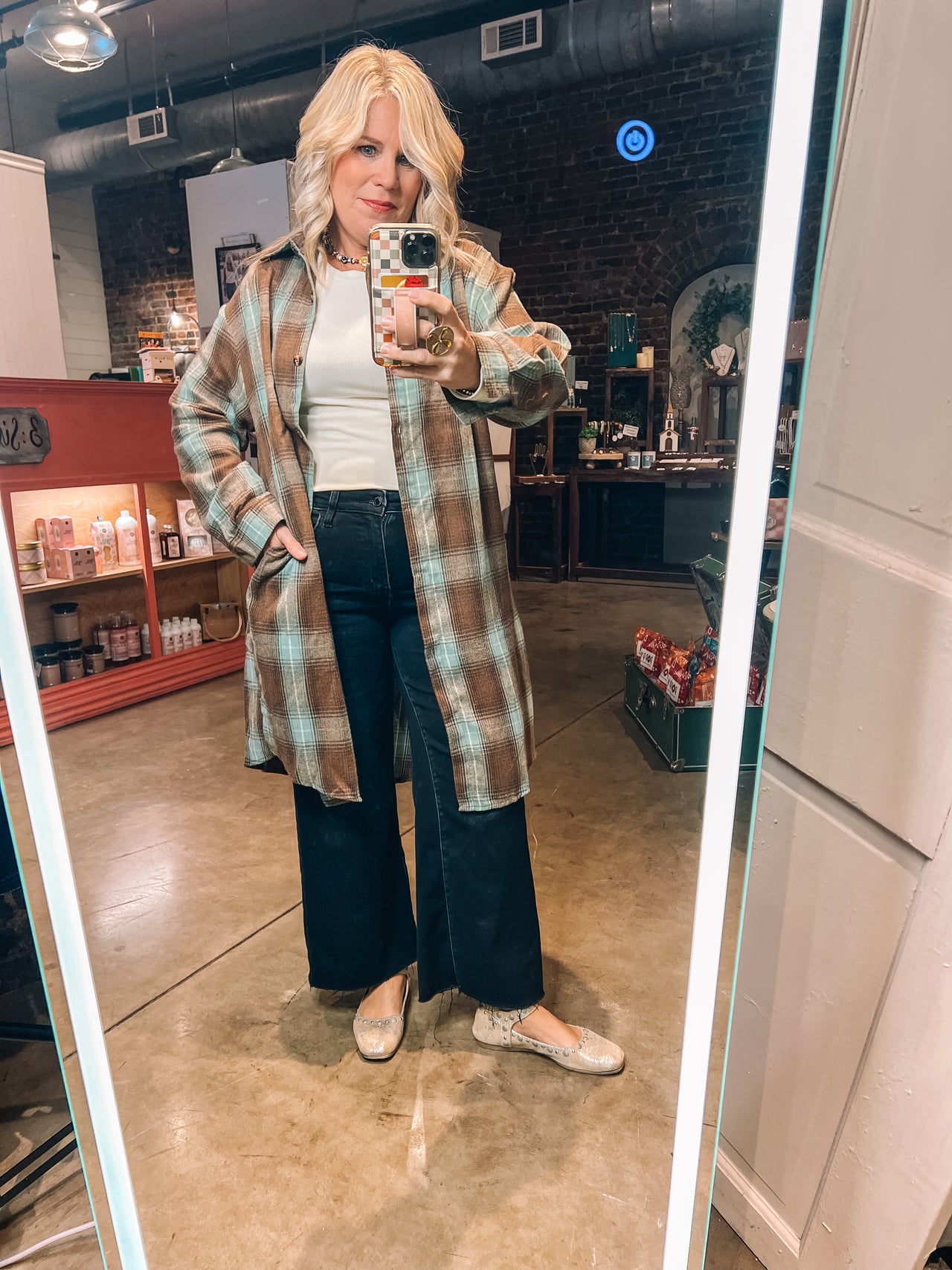 Plaid Lapel Long Shirt