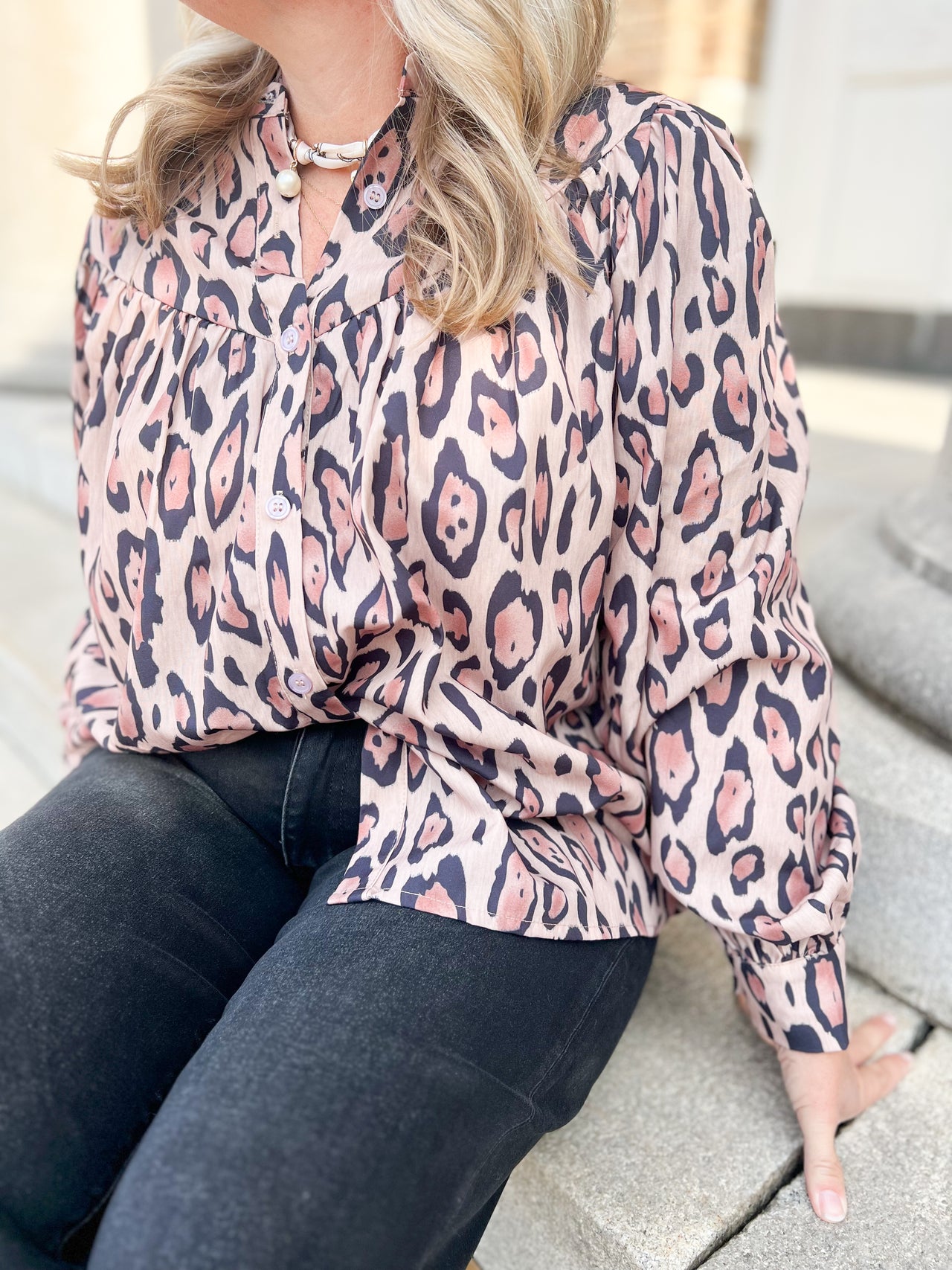 Western Oversized Leopard Print Balloon Sleeve Casual Shirt