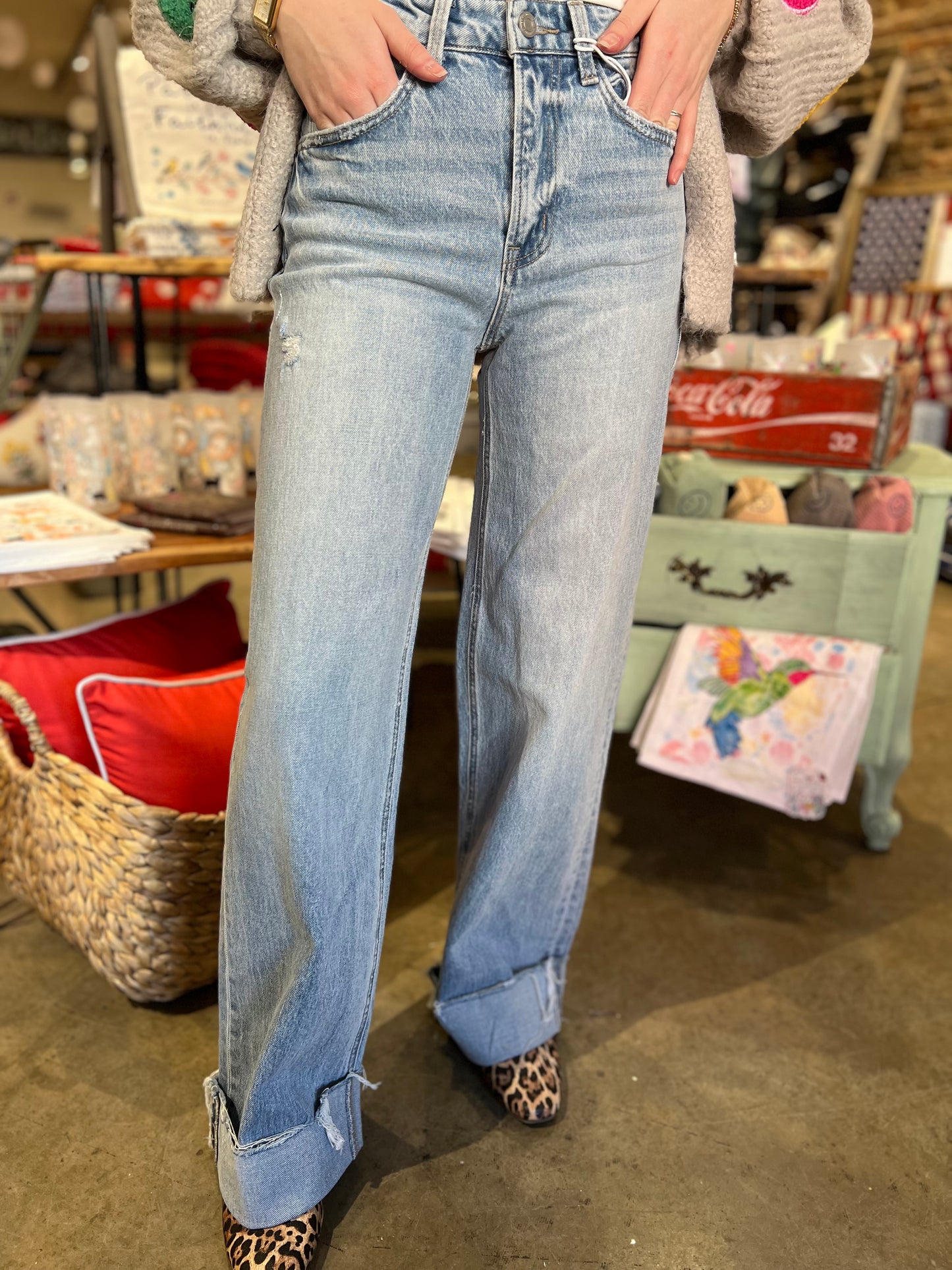 High Rise Cuffed Baggy Wide Leg