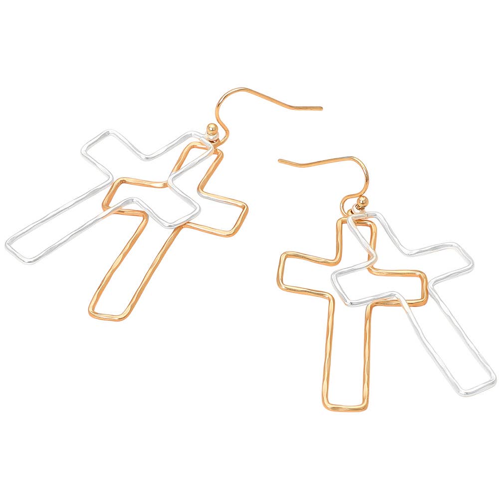 Metal Wire Open Double Cross Dangle Earrings