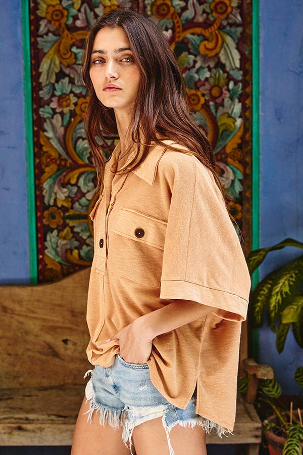 Solid Knit Collared Top