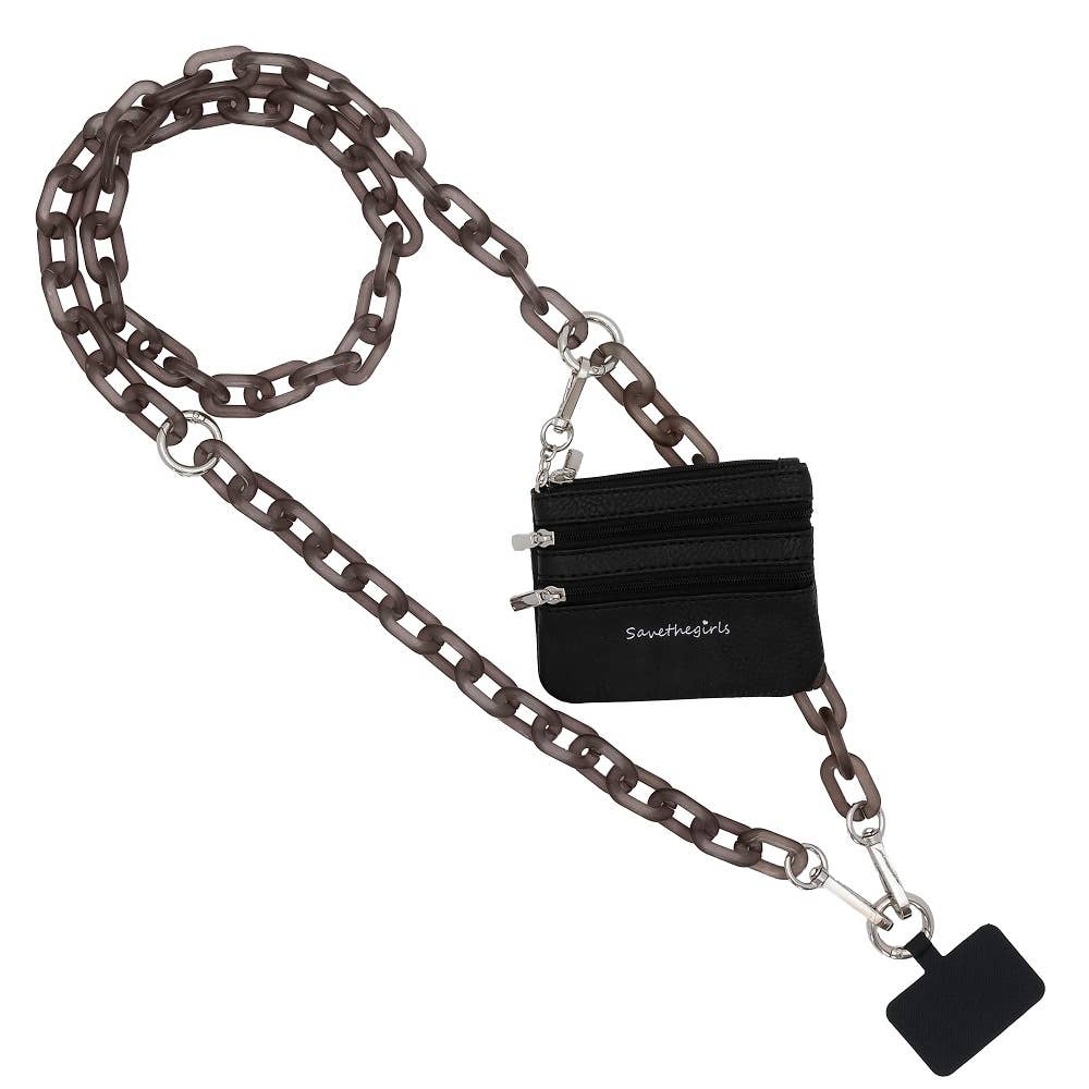 Clip & Go Crossbody Ice Chain Phone Accessory : Black Chain with Black Pouch