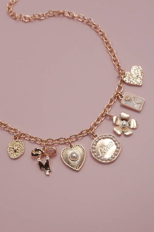 CHARM NECKLACE-BOW LOVE FLOWER HEART