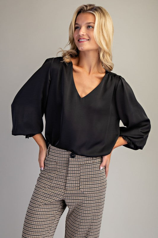 Satin V Neck Blouse