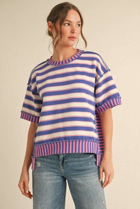 Contrasting Striped Pullover Top
