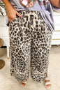 PLUS SIZE Khaki Exposed Seam Patched Pocket Leopard Wide Leg Pants