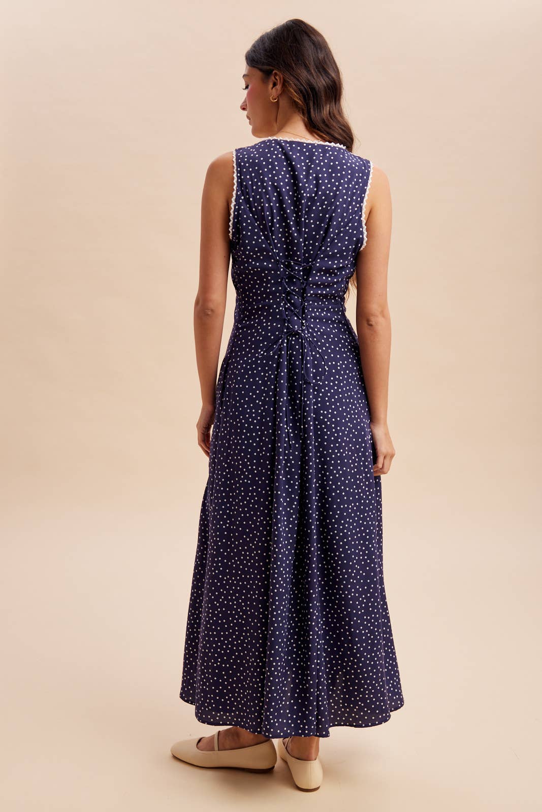 LACE TRIM BUTTON DOWN POLKA DOT MAXI