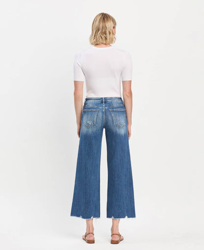 Mid Rise Raw Hem Wide Leg