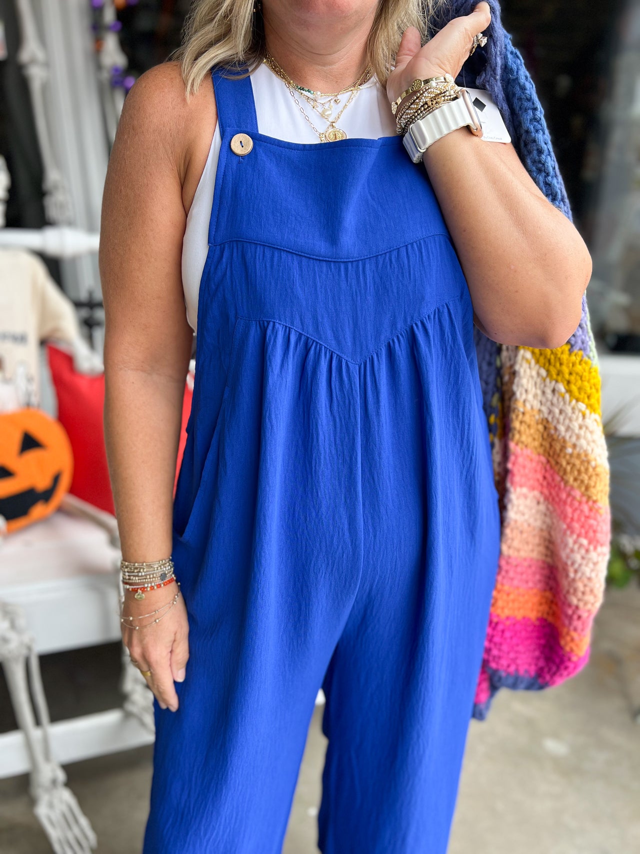 Curvy Button Sling Overalls