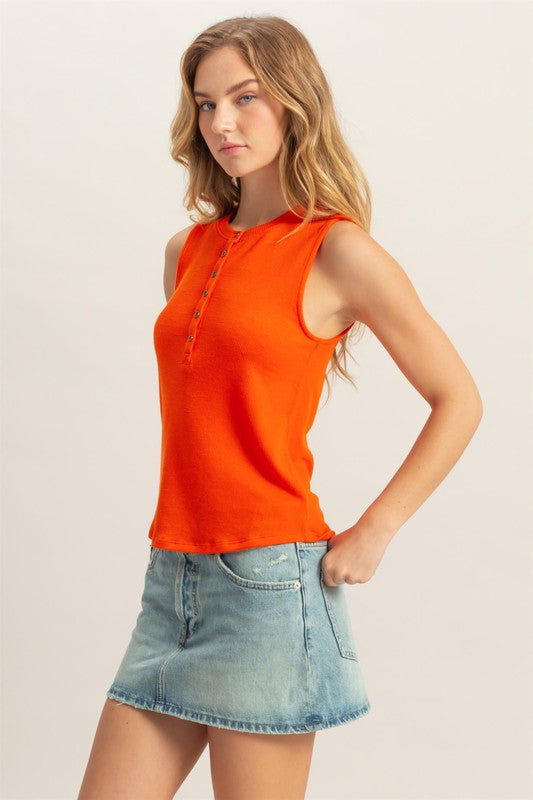 Sleeveless Snap Button Top