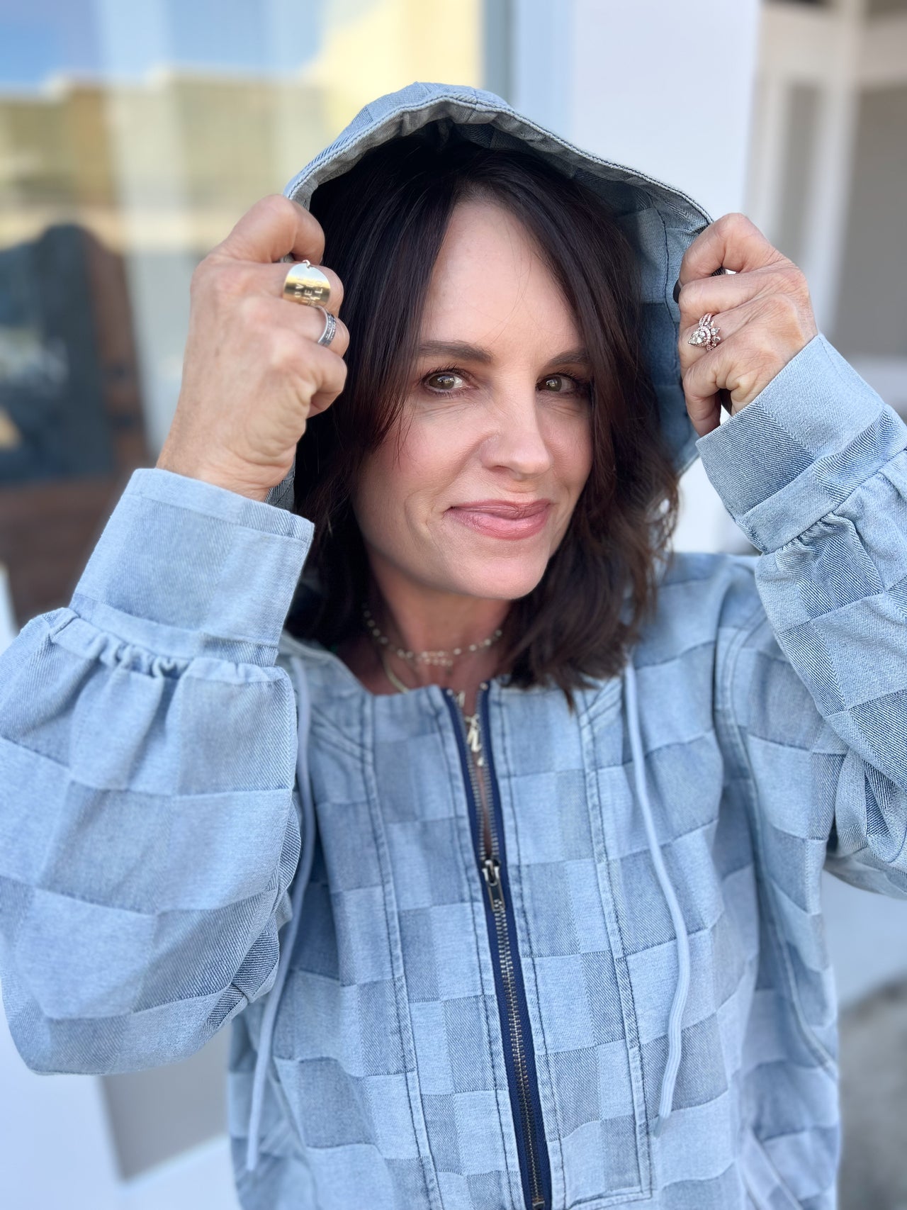 Checked Denim Hoodie