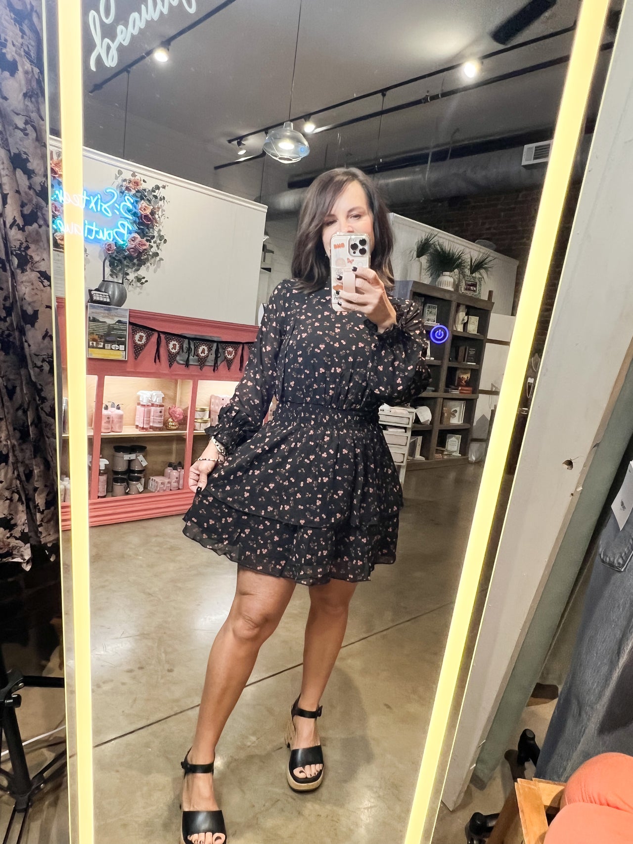 HighNeck Ruffled Smock Waist Dress