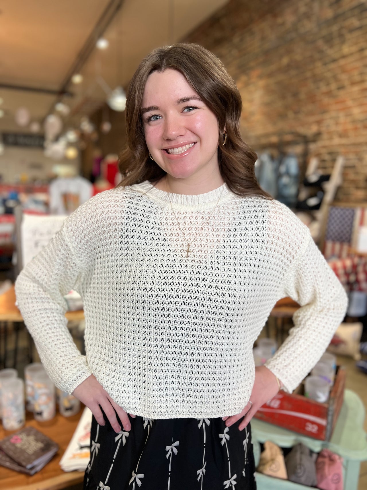 Crocheted Waffle Knit  Sweater