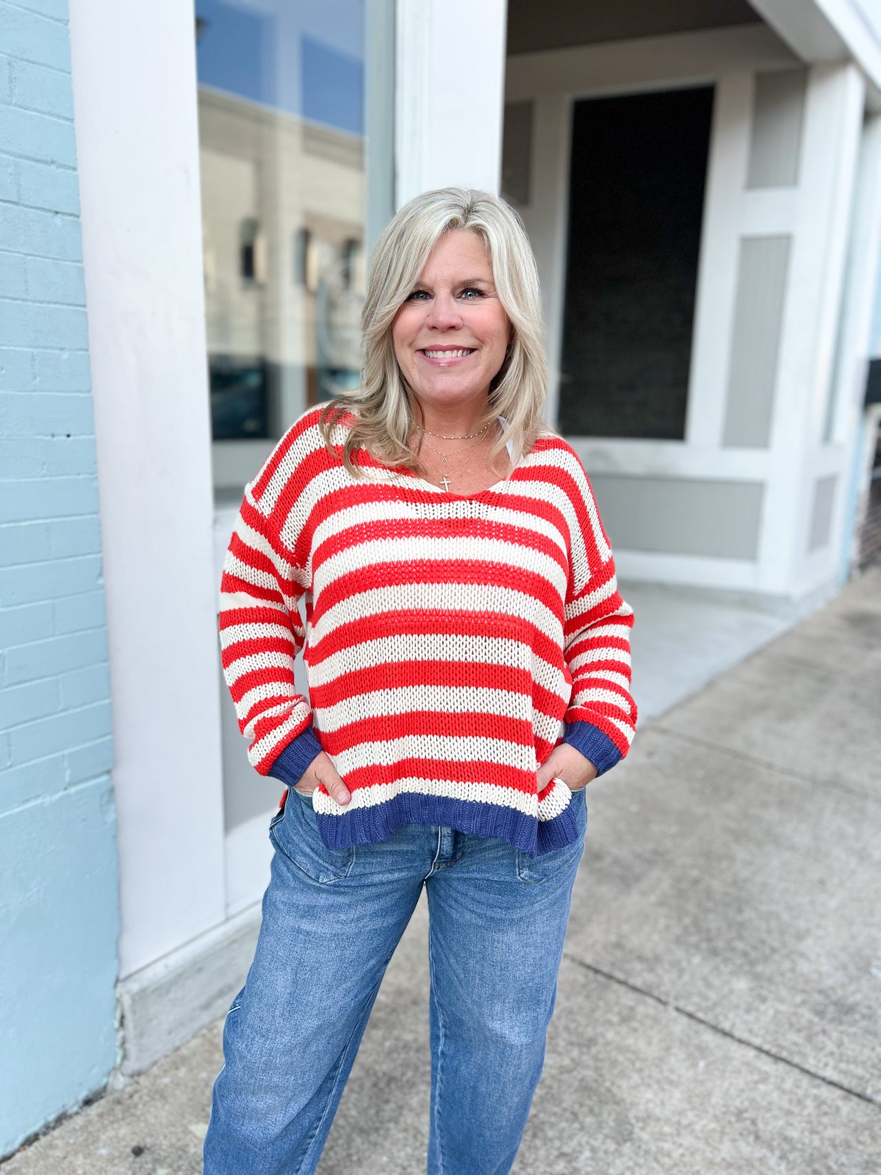 Tomato Stripe Loose Sweater