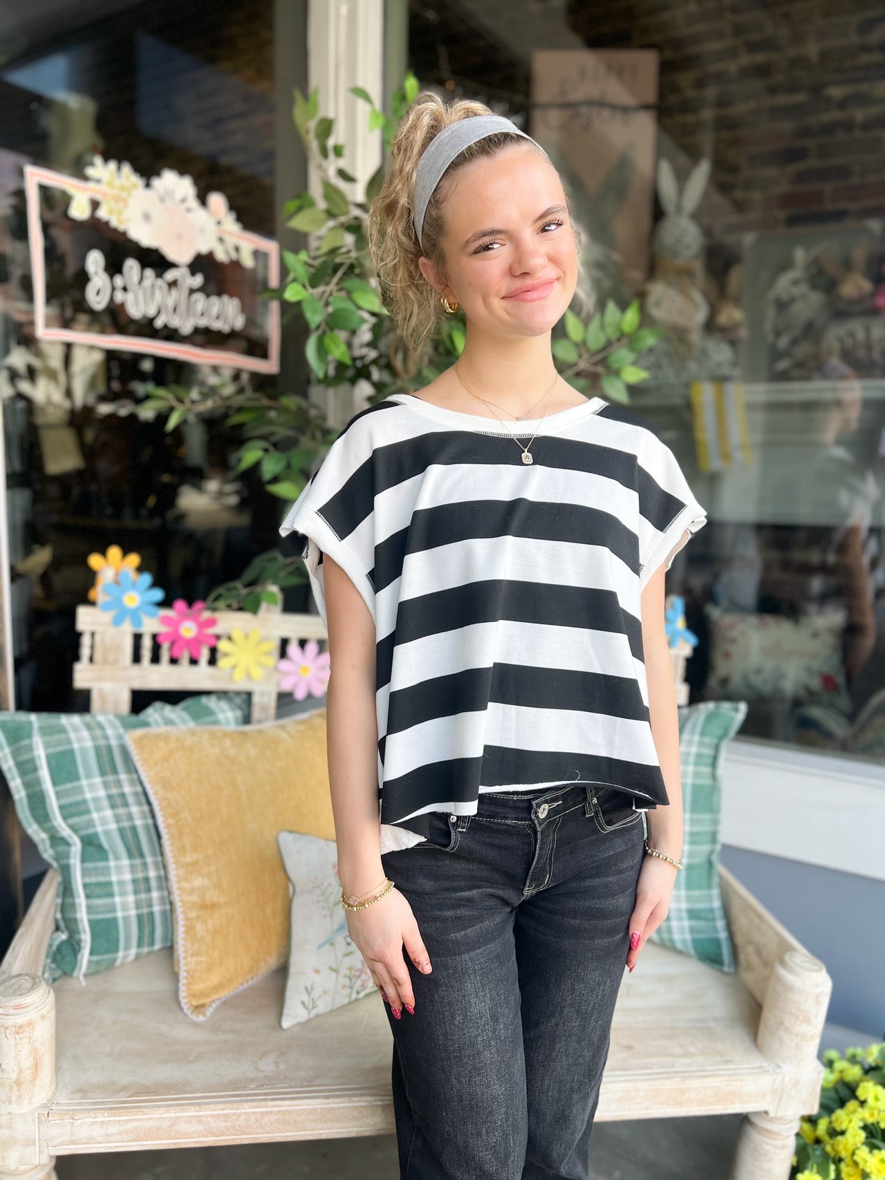 Striped Boxy Crew Neck Top