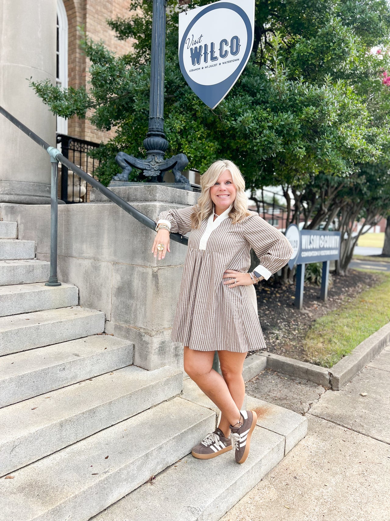 Taupe Striped Babydoll Dress
