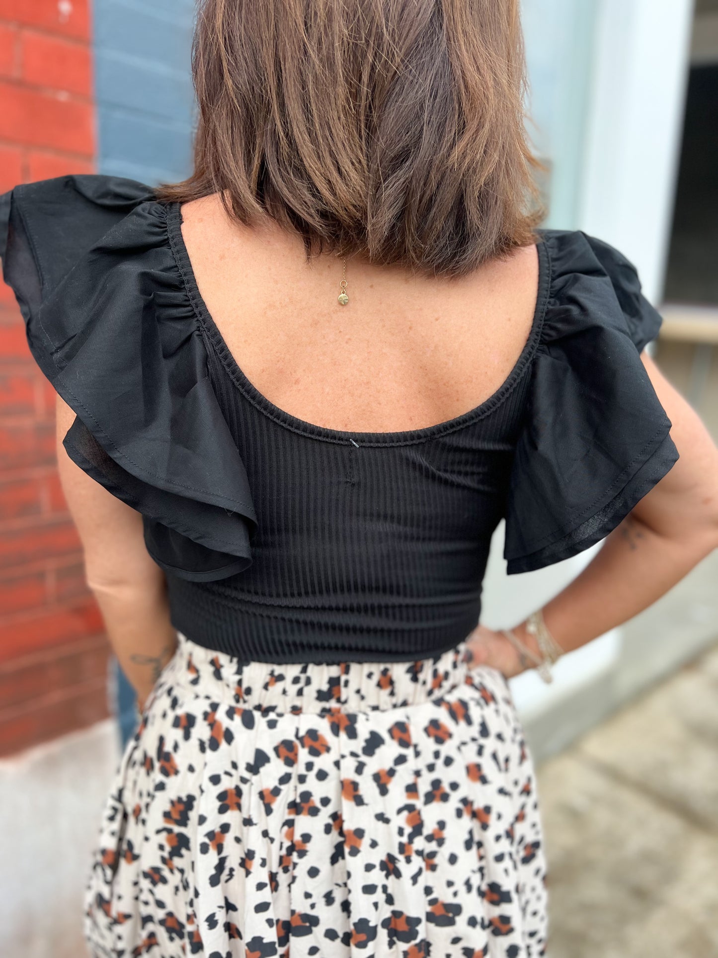 Ruffled Sleeve Solid Bodysuit