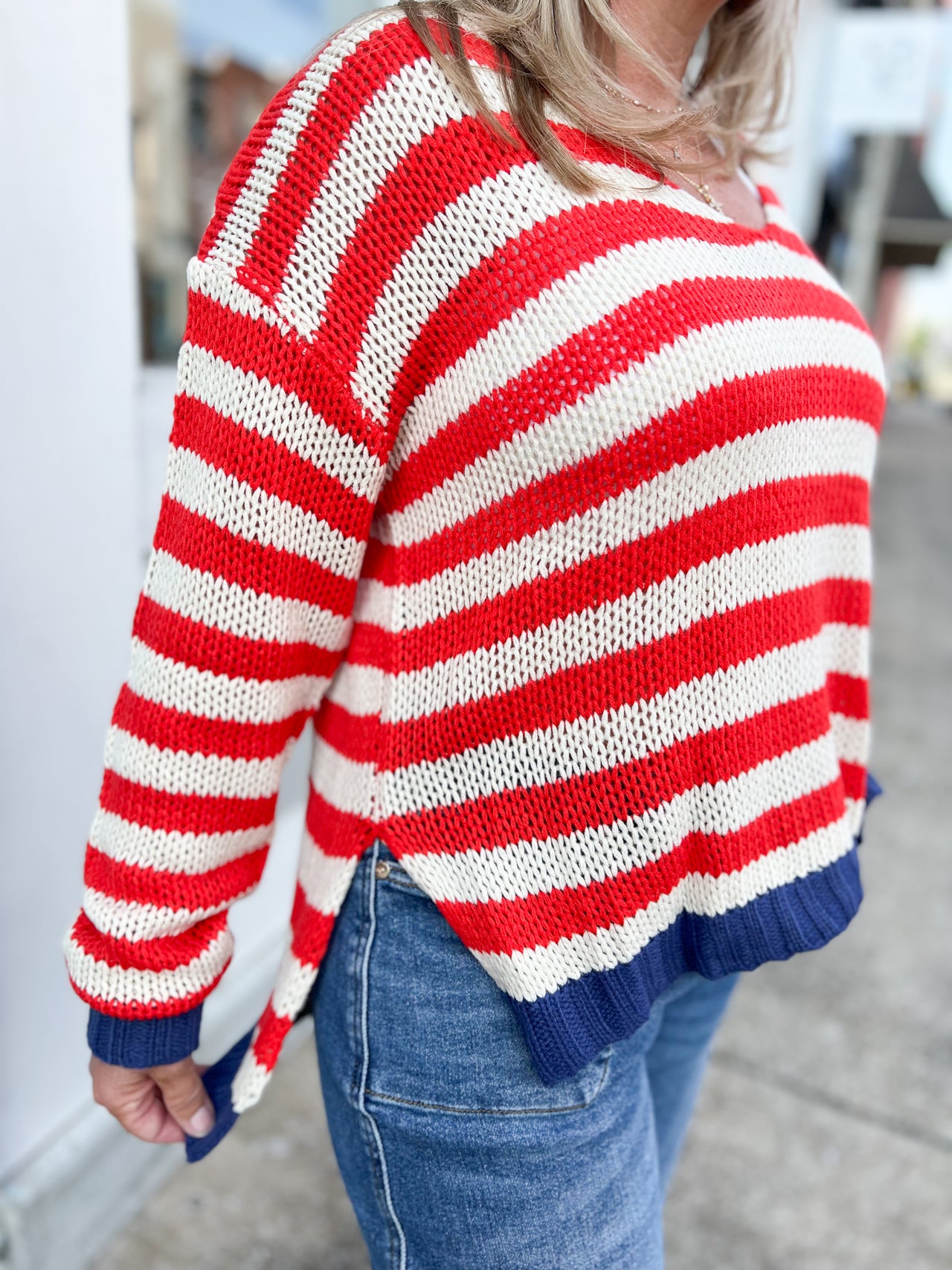 Tomato Stripe Loose Sweater