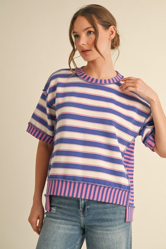 Contrasting Striped Pullover Top