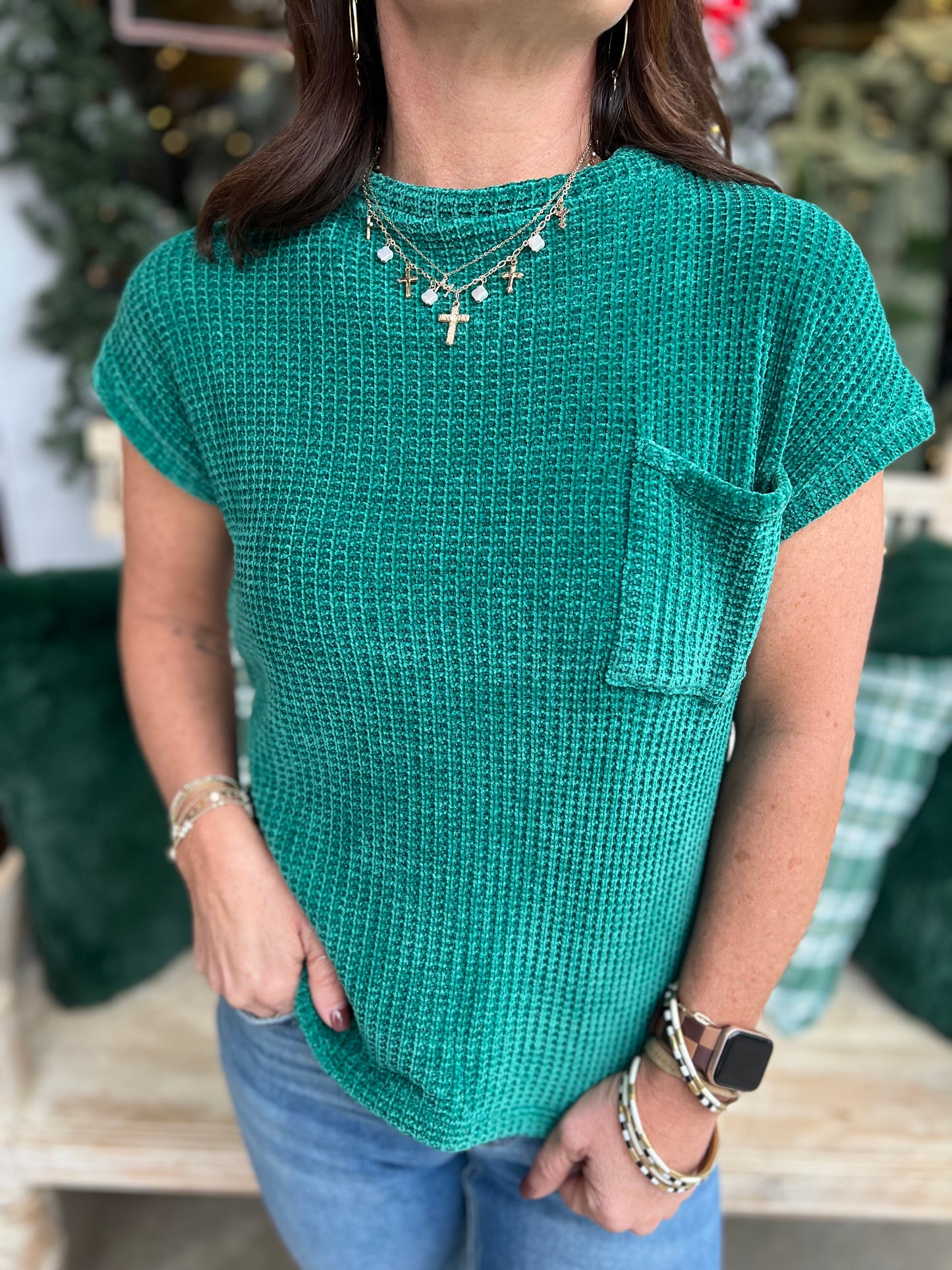 Chenille Short Sleeve Sweater