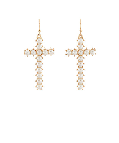 Pave Pearl Cross Sm Earrings