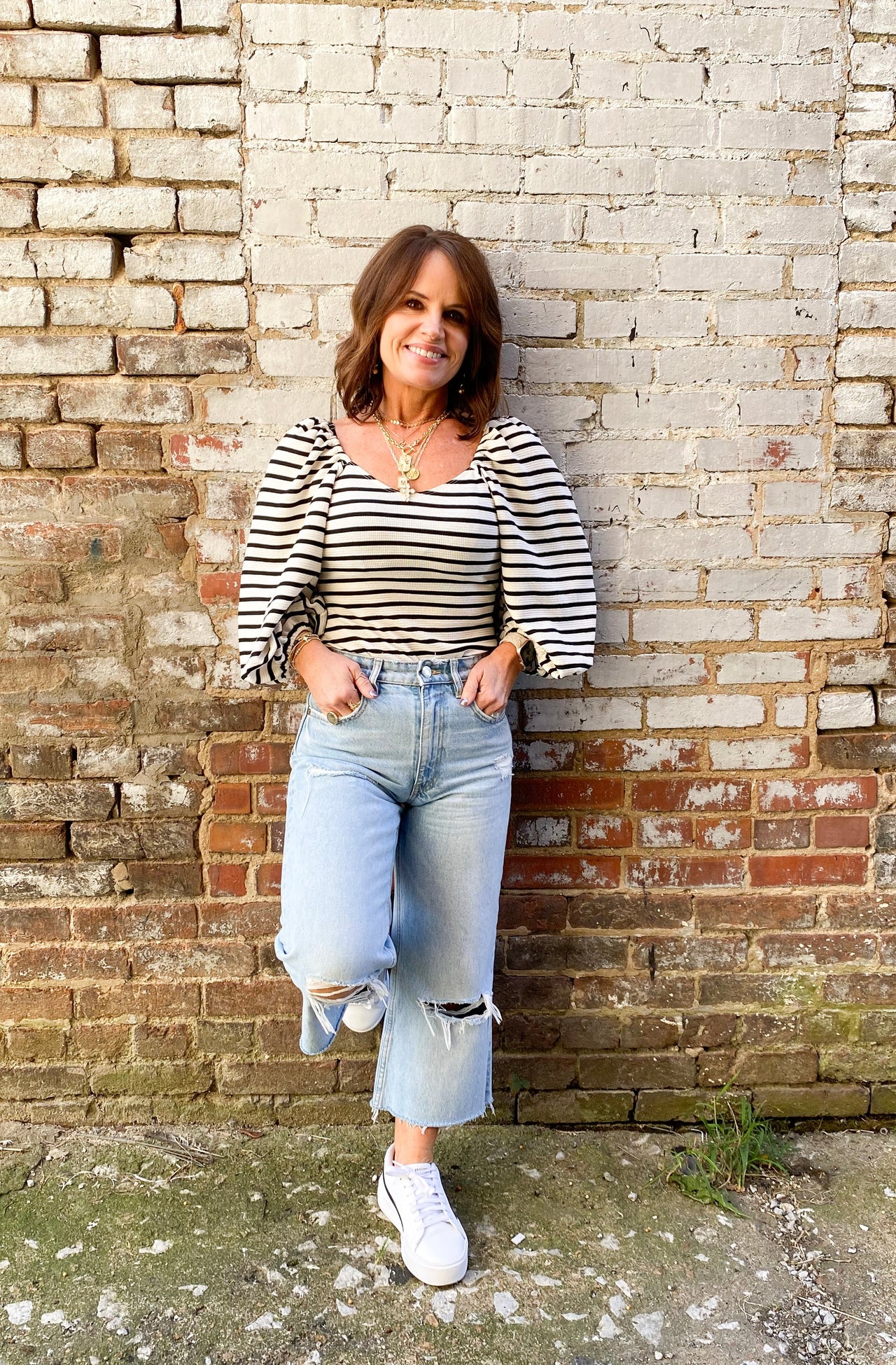 Black & White Striped Body Suit