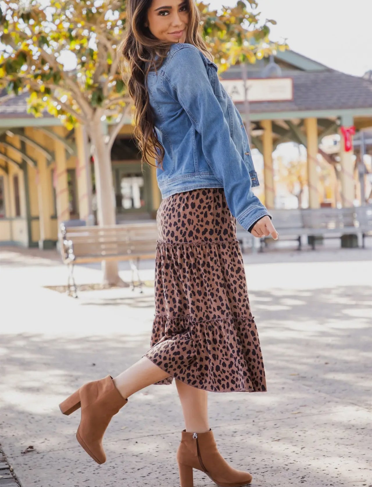 Amara Animal Print Tiered Midi Skirt