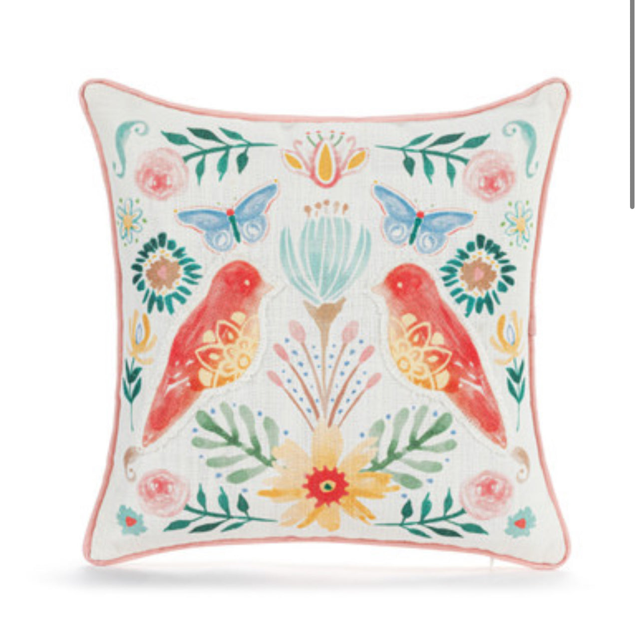 Birds W/Floral Accent Pillow