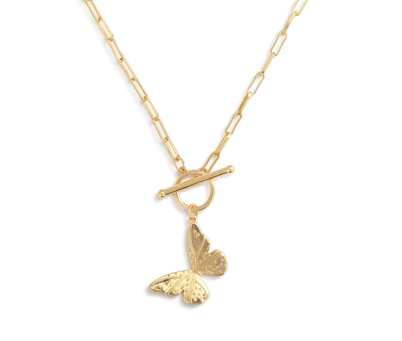 Butterfly Toggle Charm Gold Necklace