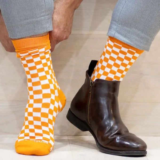 Men's Checkerboard Socks Orange/White