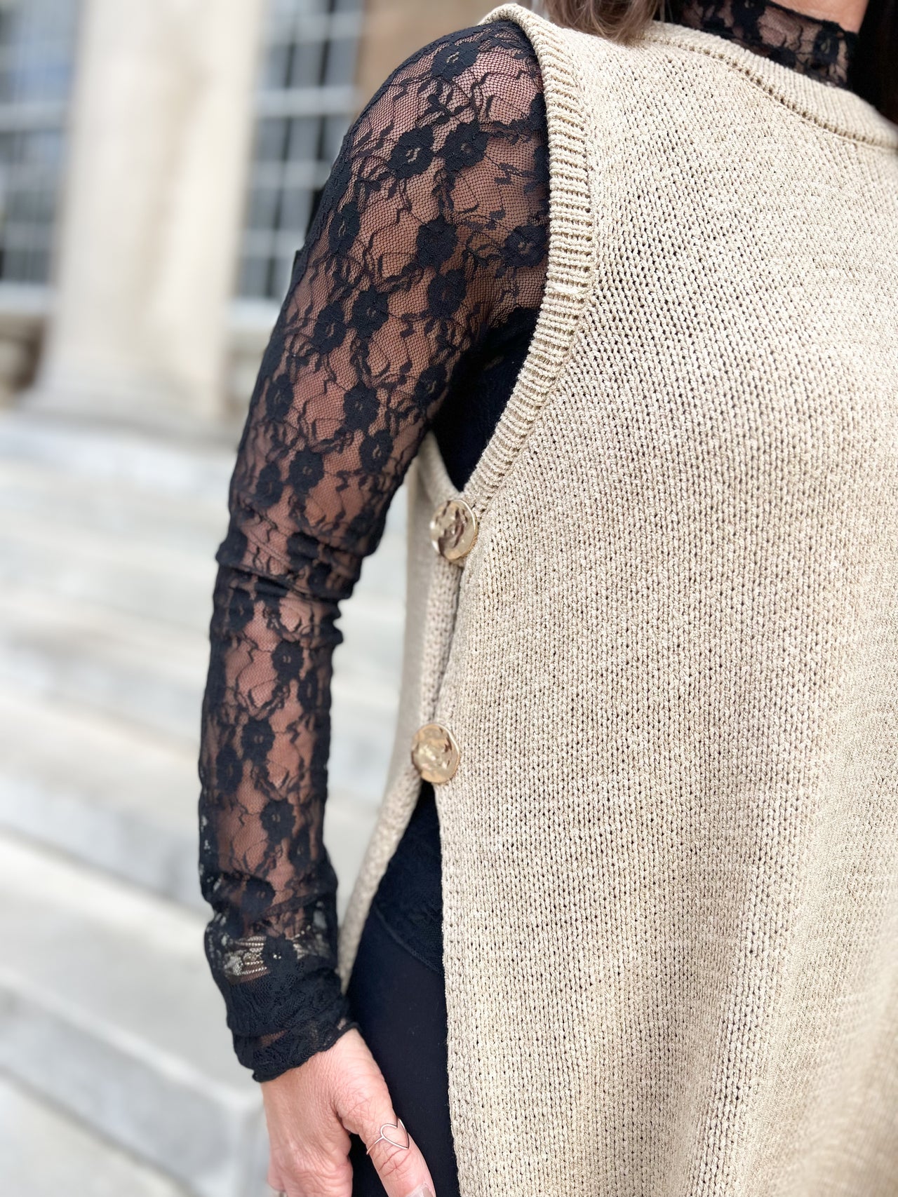 Sheer Mesh Lace Knit Top