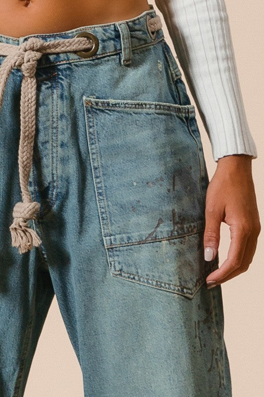 Braided Belt Denim Pants