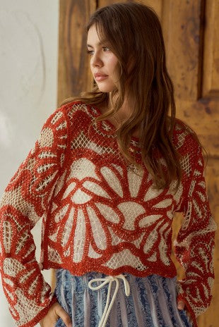 Floral Croche Long Sleeve Top