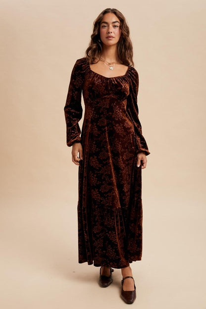Velvet Embossed Maxi Dress