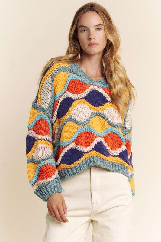 V-Neck Colorful Sweater