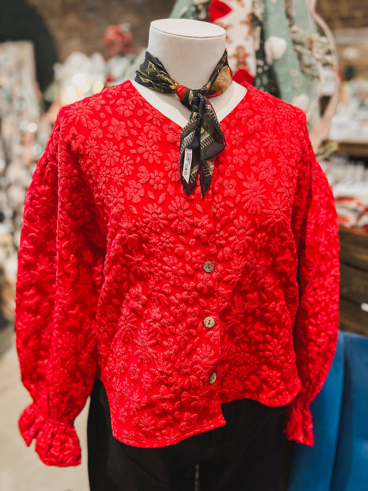 Red Ruffle Cardigan Top