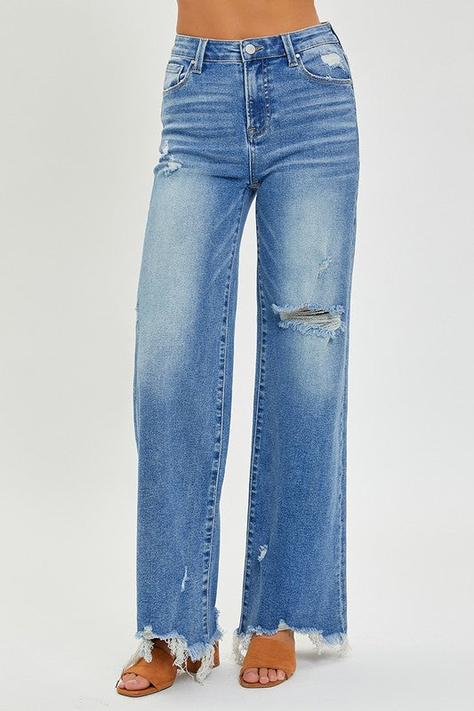 Risen HW Wide Frayed Jeans