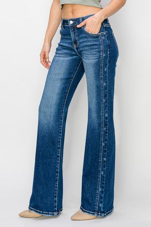 Side Star Print Straight Jeans