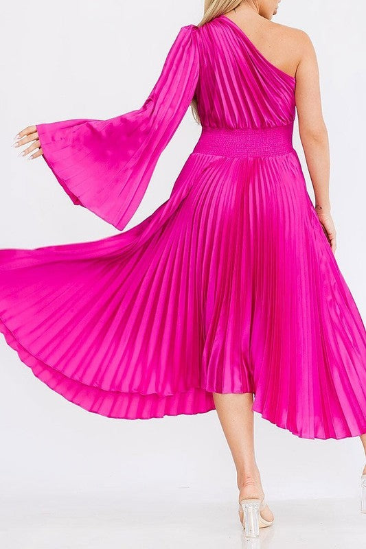 One Shoulder Pleated Dress