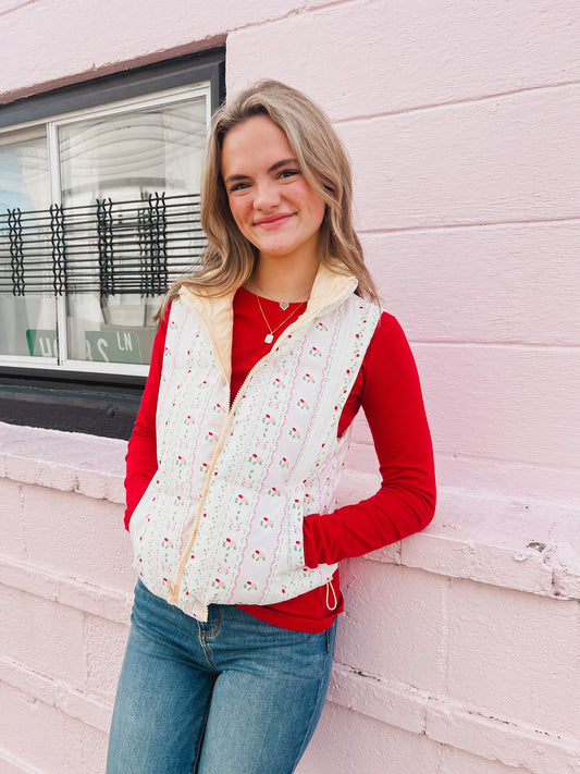 Floral Printed Cropped Puffer Vest