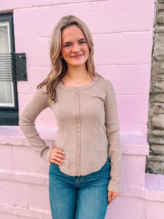 Button Down Fitted Knit Casual Top