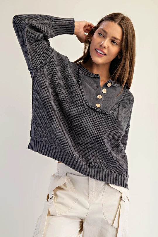 Half Button Knit Pullover