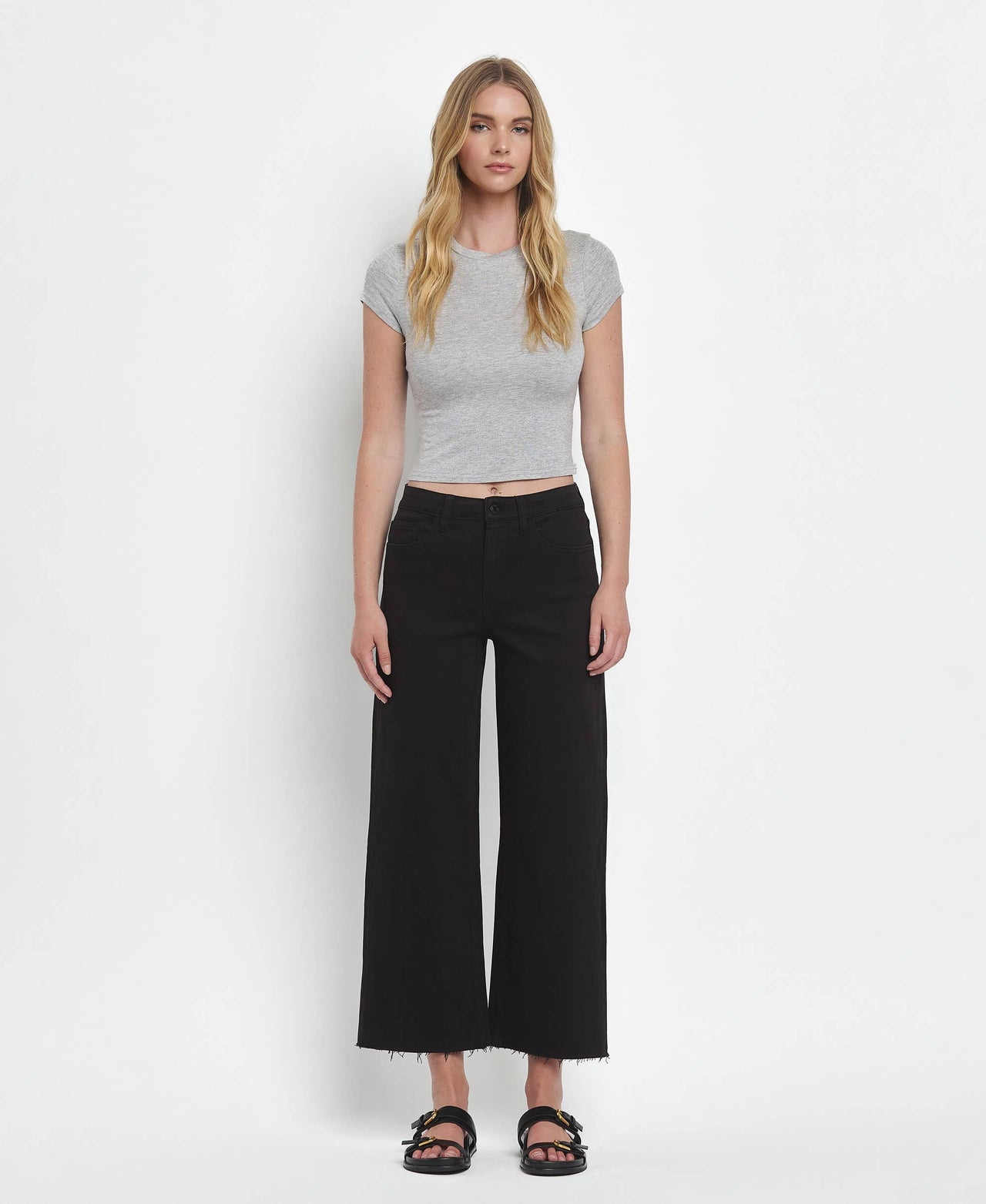 Black HR Crop Wide Leg