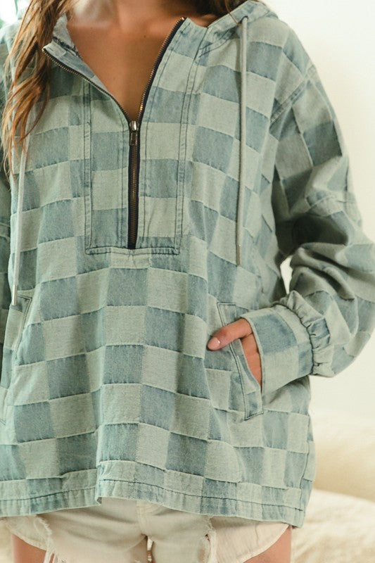 Checked Denim Hoodie